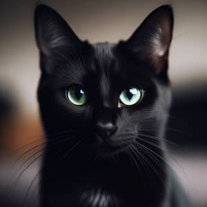 Sleek Black Domestic Cat with Vibrant Green Eyes