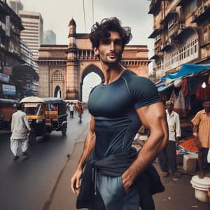 Athletic Man in Mumbai: Muscular Build and Curious Demeanor