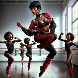 Captivating Black Woman Dance Teacher in Red & Black Tracksuit