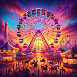 Colorful Ferris Wheel Painting | Amusement Park Scene