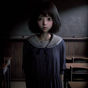 Japanese Girl in Navy Blue Dress | Supernatural Classroom Scene