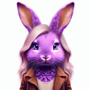 Vivid Purple Female Bunny in Stylish Brown Jacket