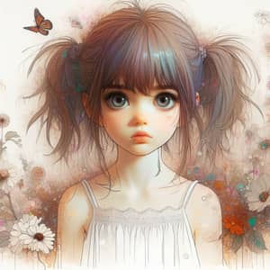 Dreamy Jelly Anime Art Girl in White Dress with Flowers and Butterflies
