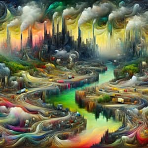 Abstract Surrealism Depicting a Polluted World