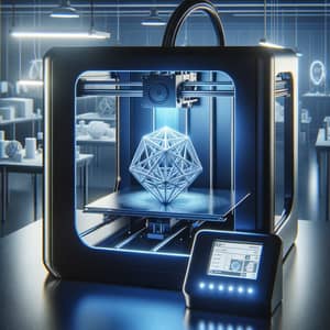 Futuristic 3D Printer Creating Complex Geometric Object