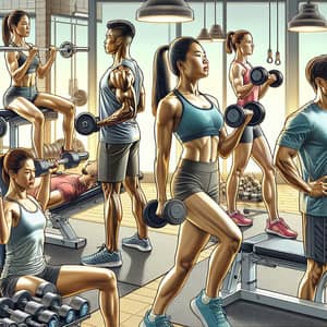 Diverse Group Shoulder Workout Illustration | Gym Exercises