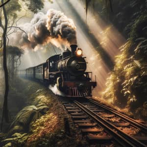 Antiquated Steam Train Journeying Through Lush Forest