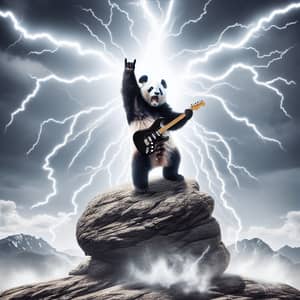 Rock and Roll Panda Pose with Lightning Background