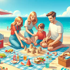 Family Beach Day: Kids Enjoy Picnic and Sandcastles