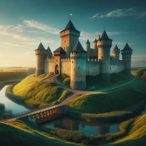Majestic Medieval Castle on Grassy Hill | Sunset Fortress View