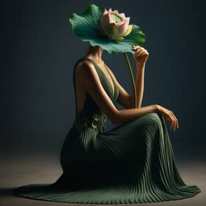 Green Plant Lady with Lotus Flower Head