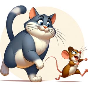 Cat and Mouse Cartoonish Chase: A Timeless Humorous Scene