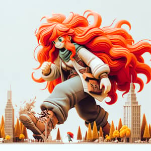 Colossal Anime-Style Redhead Giantess Illustration