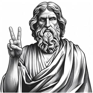 Ancient Greek Philosopher in Long Robe Making Peace Sign