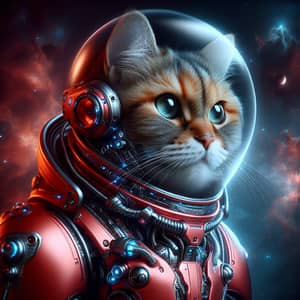 Futuristic Cat in Red Space Suit