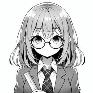 Adorable High School Girl Anime Portrait in Monochrome