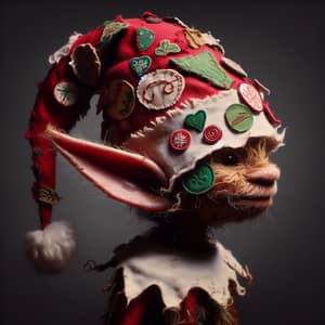 Whimsical Elf in Festive Santa Hat with Patchwork - Joyful Spirit