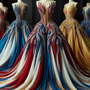 Luxurious Blue, Red, Yellow & White Pageant Gown