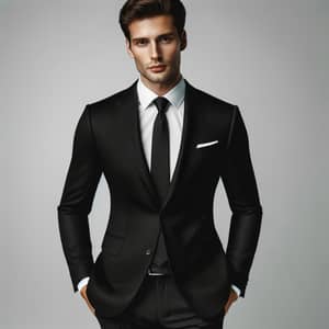 Professional Caucasian Man in Black Suit with Confidence