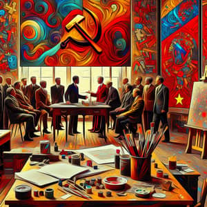 Abstract Political Discussion in Artist's Studio