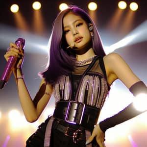 Famous Female Pop Singer with Purple Hair on Stage