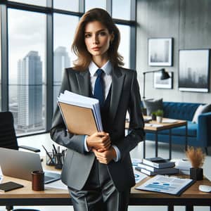 Professional Caucasian Woman in Office Environment | Expertise Displayed
