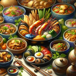Asian Style Dishes Painting: Vibrant Fusion of Traditional & Contemporary Influences