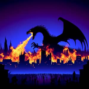 Fiery Dragon Breaking Obsidian Skyline - Horror-Themed Scene