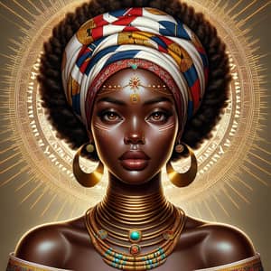 Regal African Queen - Hyper-Realistic Illustration Style