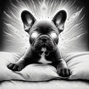 Monochromatic French Bulldog Puppy Sketch with Mystical Aura