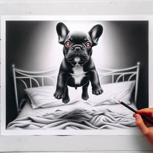 Eerie Monochromatic French Bulldog Puppy Drawing
