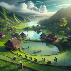 Serene Village in the Philippines: Indigenous People Planting Rice