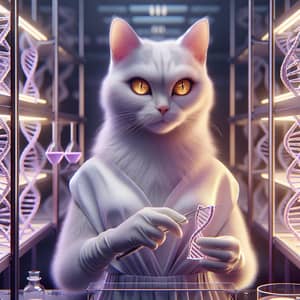 Elegant Cat Scientist: DNA Experiments in High-Tech Lab