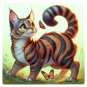 Medium-Sized Domestic Cat with Tiger-Like Stripes - Playful Encounter