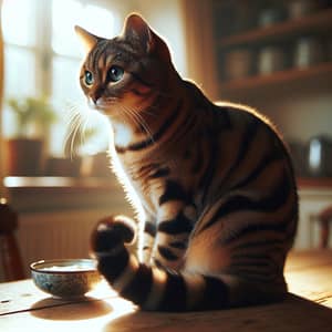 Adorable Tabby Cat on Kitchen Table | Green Eyes