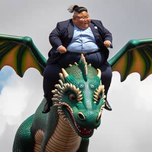 East Asian Public Figure Riding Giant Dragon in Spectacular Airborne Journey
