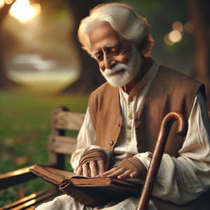 Elderly South-Asian Man Reading Book in Peaceful Park