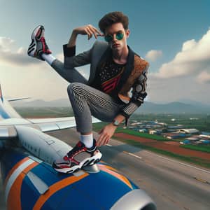 Unique Fashion Sense Man on Airplane