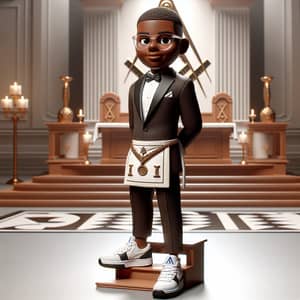 Detailed 3D Animation of Stylish Brown-Skinned Character on Ladder