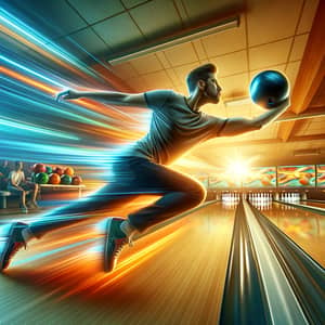 High-Speed Bowling Strike Action Image | Vibrant Bowling Alley Scene