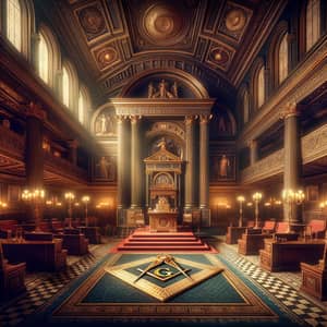 Majestic Masonic Lodge Interior with Intricately Designed Altar