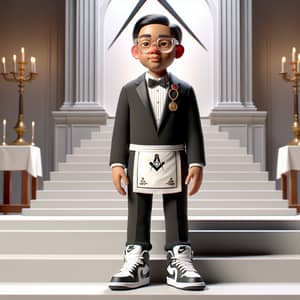 3D Animation Filipino Character on Ladder with Tuxedo & Air Jordan Shoes
