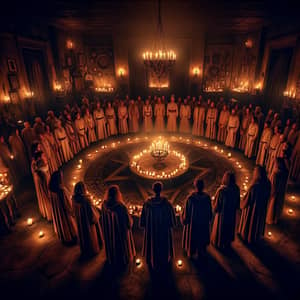 Ancient Secret Society Gathered Around Mystical Altar