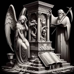 Marble Monument with Symbolic Figures - Masonic Lore Depicted