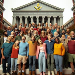 Diverse Group Standing in Unity | Historic Building Photo