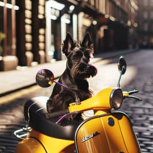 Scottish Terrier on Yellow Vespa: Fun Adventure in the City