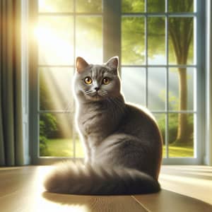 Grey Domestic Short-Haired Cat Basking in Sunlight