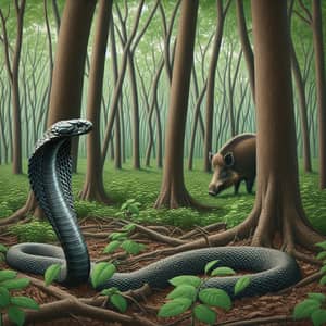 Cobra Snake and Wild Boar Encounter in Dense Forest