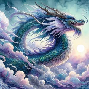 Majestic Dragon Watercolor Painting: Teal & Cobalt Masterpiece