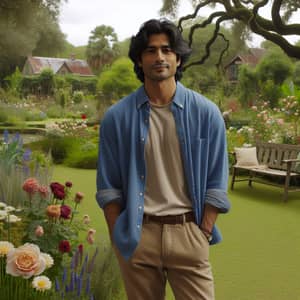 South Asian Man in a Serene Garden Setting